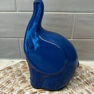 Cobalt Blue Lucky Elephant Figurine Trunk Up Good Luck 7 1/4"
